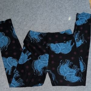 LuLaRoe Kids Leggings - Black with Blue Elephant Pattern